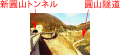 圓山隧道と新圓山トンネルの位置の図示